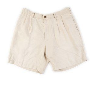 BROOKS BROTHERS 346 100% Linen tan pleated shorts size 38, fit like 36